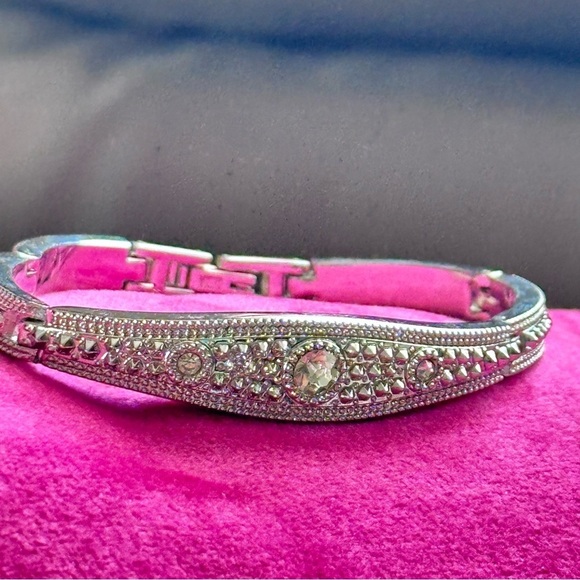 Vintage-Inspired Silver Crystal Bracelet Pave stones Panel Links 7-7.5 4343 - Picture 3 of 9